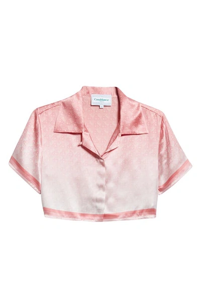 Casablanca Cuban-collar Degrade-print Short-sleeve Silk Crop Shirt In Pink