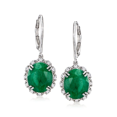 Ross-simons Emerald Drop Earrings With . White Topaz In Sterling Silver In Green