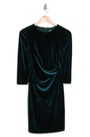 Vince Camuto Velvet Long Sleeve Ruched Body-con Dress In Hunter