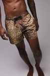 Topman Animal Print Swim Shorts-multi In Brown