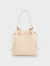 Charles & Keith Drawstring Hobo Bag In Beige