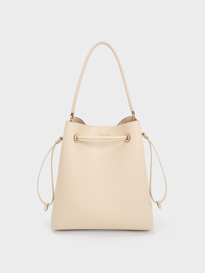 Charles & Keith Drawstring Hobo Bag In Beige