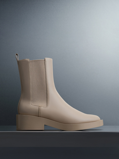 Charles & Keith Pull-tab Chelsea Boots In Beige