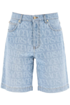 Versace Patterned Mid-rise Denim Shorts With Belt Loops In Light Blue (light Blue)