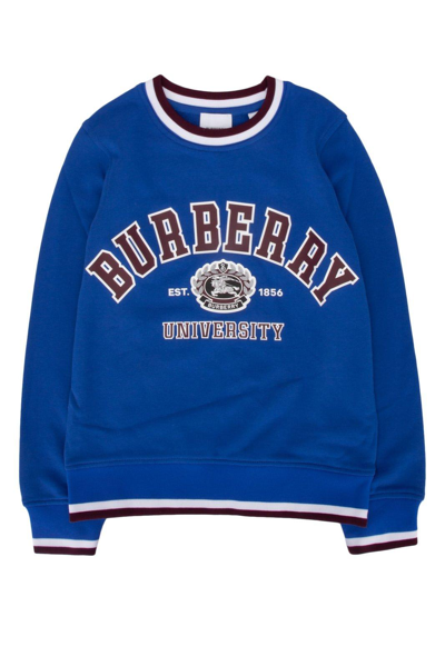 Burberry Kids Logo Printed Crewneck Sweatshirt In Blue