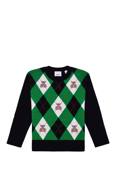 Burberry Kids' Thomas Bear Argyle-checked Crewneck Jumper In Green