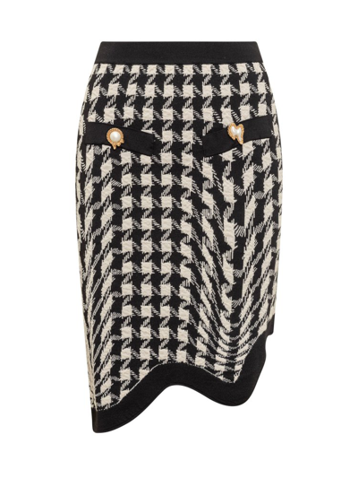 Moschino Houndstooth Knitted Skirt In Black
