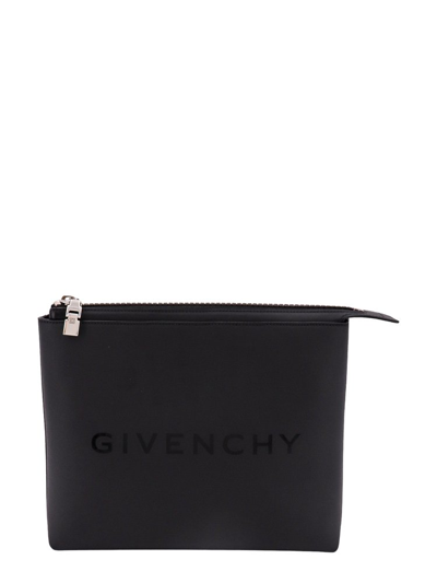 Givenchy Logo Printed Zipped Clutch Bag In Black