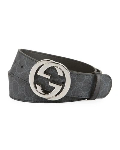 Gucci Black Supreme Gg Canvas And Leather Belt In Nero