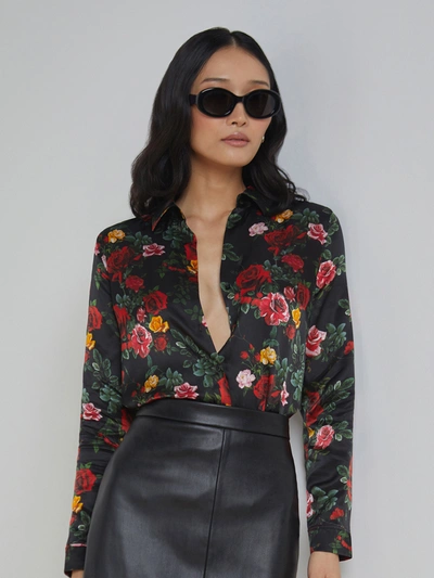 L Agence Tyler Floral-print Silk Shirt In Black Multi Vintage Rose