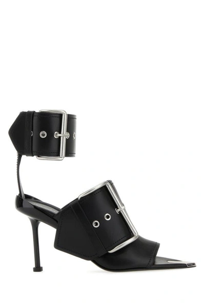 Alexander Mcqueen Slash Buckle Sandals In Black