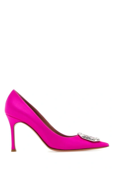 Amina Muaddi Woman Fuchsia Satin Camelia Pumps In Pink