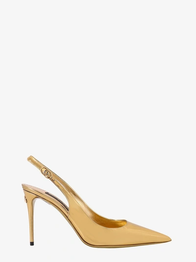 Dolce & Gabbana Leather Sling Back In Gold