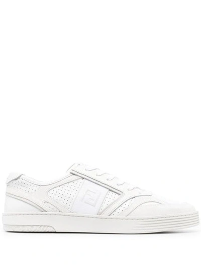 Fendi Ff-embroidered Lace-up Sneakers In White