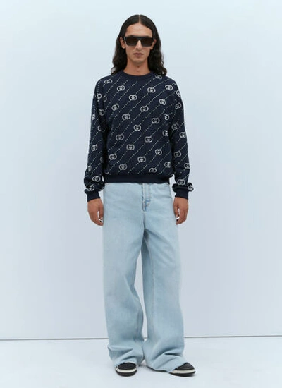 Gucci Crystal-embellished Cotton-jersey Sweatshirt In Blue