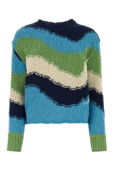 Marni Backless Wave-intarsia Cotton Sweater In Multicolor
