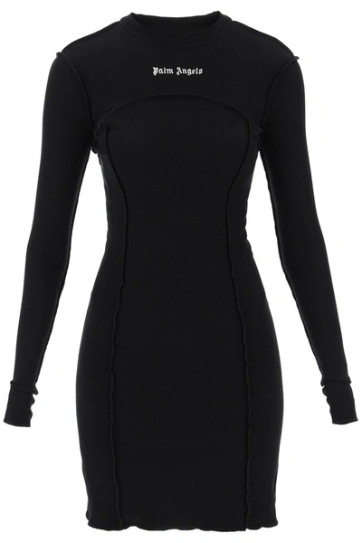 PALM ANGELS PALM ANGELS LONG-SLEEVED MINI DRESS IN RIBBED JERSEY WOMEN