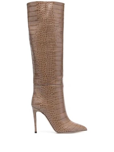Paris Texas Stiletto Croc-effect Leather Knee Boots In Brown