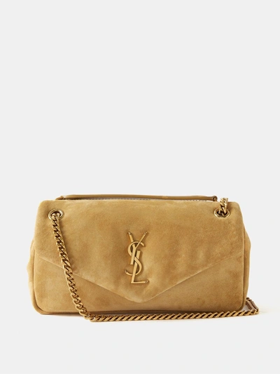 Saint Laurent Calypso Ysl Suede Chain Shoulder Bag In Cream