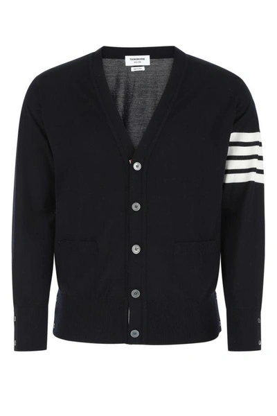 THOM BROWNE THOM BROWNE MAN MIDNIGHT BLUE WOOL CARDIGAN