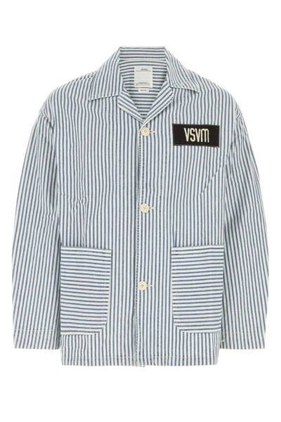 Visvim Hickory Stripe Cotton Jacket In Blue