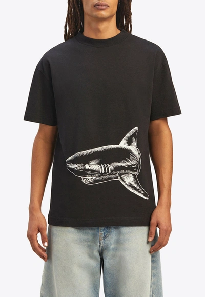 Palm Angels Shark-print Organic Cotton T-shirt In Black