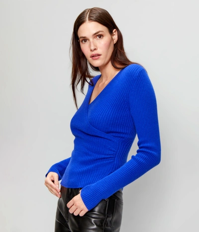 Michael Stars Vivian Surplice Cashmere Sweater In Cobalt