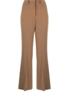 Alberto Biani Crepe High-waist Flared Trousers In Camel