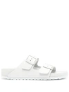 Birkenstock Arizona Exquisite Leather Dual-buckle Slide Sandals In White