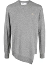 Comme Des Garçons X Lacoste Asymmetric-hem Crewneck Jumper In Grey