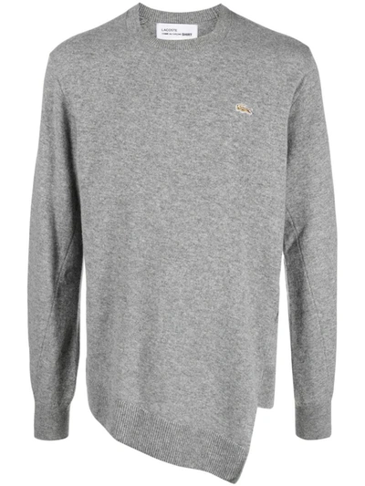 Comme Des Garçons X Lacoste Asymmetric-hem Crewneck Jumper In Grey