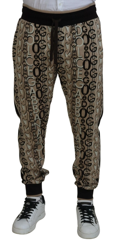 Dolce & Gabbana Beige Logo Print Cotton Jogger Pants