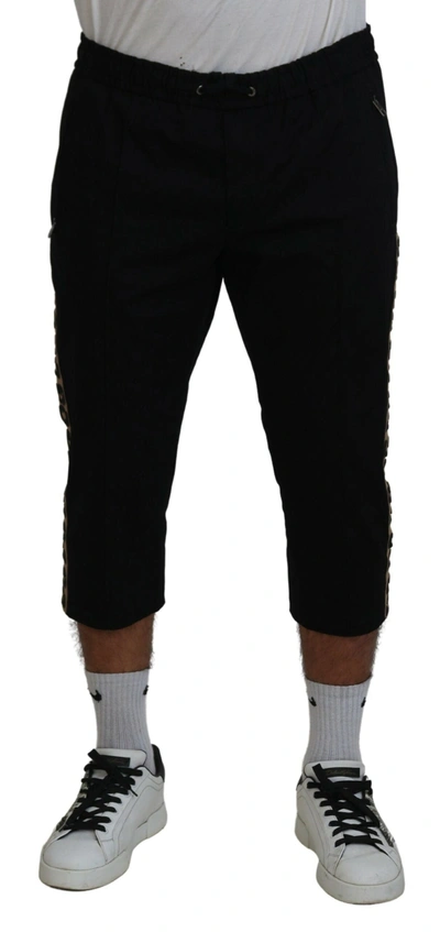 Dolce & Gabbana Black Cotton Elastic Waist Dg Logo Cropped Trousers