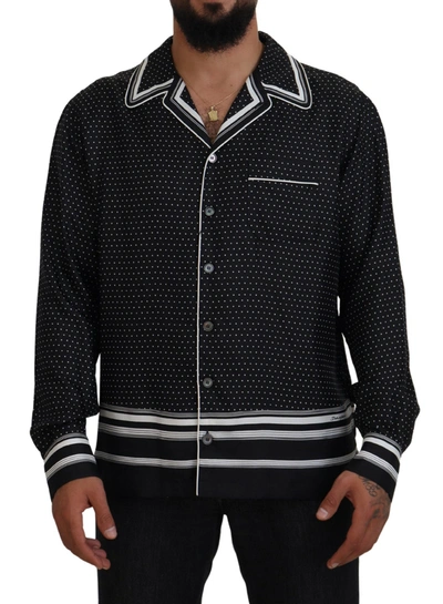 Dolce & Gabbana Black White Polka Dots Men Pajama Silk Top In Black/white