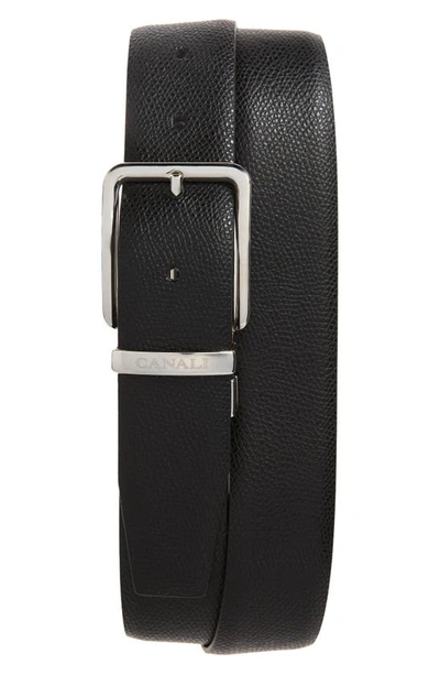 Canali Pebbled-texture Leather Belt In Black