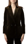 ZADIG & VOLTAIRE VISKO DOUBLE BREASTED VELVET BLAZER