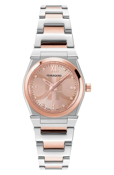 Ferragamo 28mm Vega Holiday Capsule Watch With Bracelet Strap, Two Tone Rose Gold In Pink/two-tone