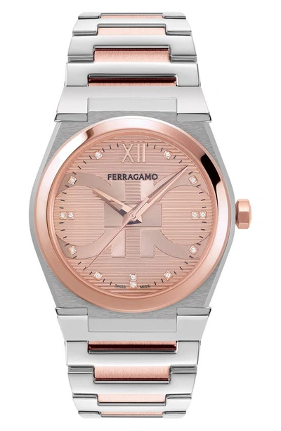 Ferragamo Men's 40mm Vega Holiday Capsule Watch With Bracelet Strap, Two Tone Rose Gold