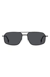 Hugo Boss 58mm Aviator Sunglasses In Matte Black Silver/ Grey