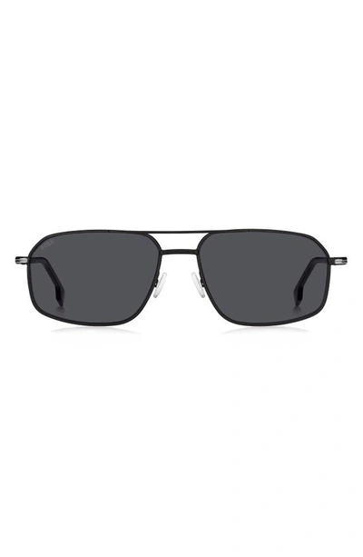 Hugo Boss 58mm Aviator Sunglasses In Matte Black Silver/ Grey