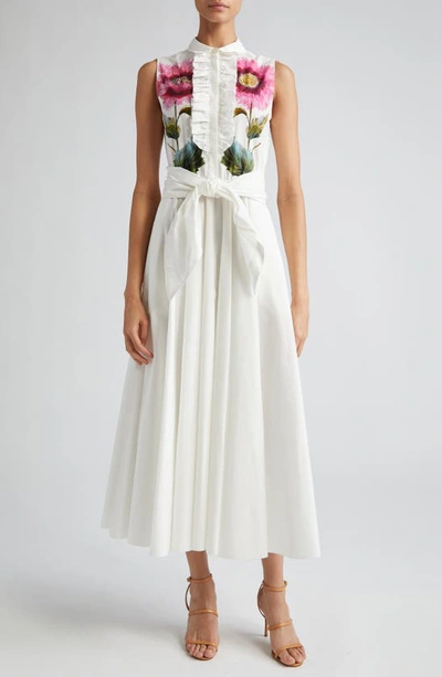 ワンピース GIAMBATTISTA VALLI MIDI DRESS Giambattista Valli Floral Cotton Poplin Midi Dress In Ivory