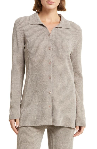 Barefoot Dreams Cozychic Ultra Lite Ribbed Button-down Cardigan In Beach Rock