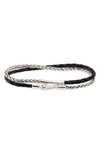 Caputo & Co . Braided Sterling Silver & Leather Double Wrap Bracelet In Black