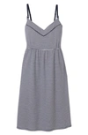 Petite Plume Pima Cotton Striped Maternity Nightgown In Navy