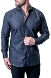 Maceoo Fibonacci Micro Paisley Black Contemporary Fit Button-up Shirt In Black