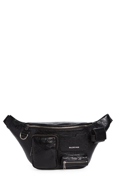 Balenciaga Superbusy Crinkle Leather Belt Bag In 1000 Black