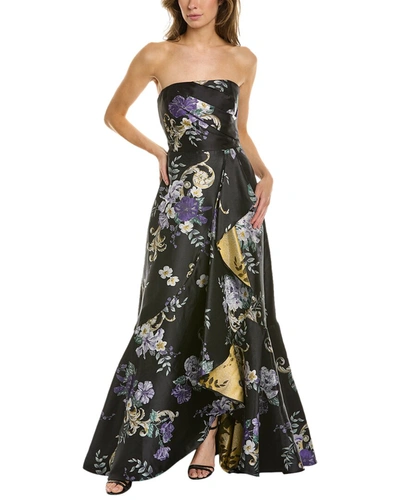 Marchesa Notte Strapless Metallic Floral-jacquard Gown In Purple