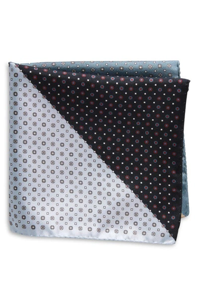 Eton Logo-embroidered Mix-print Silk Pocket Square In Mid Blue