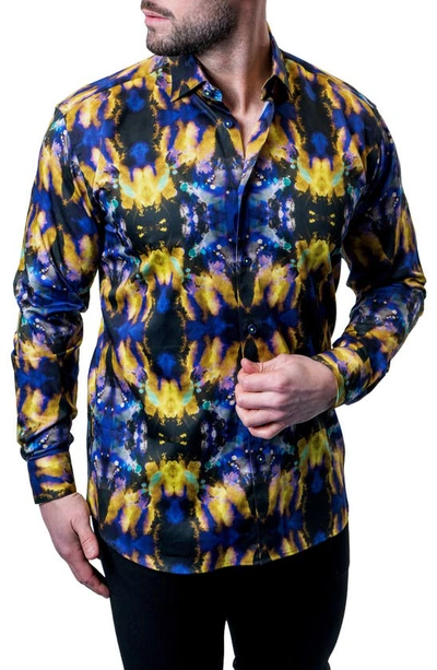Maceoo Fibonacci Tie Dye Trip Button-up Shirt In Blue