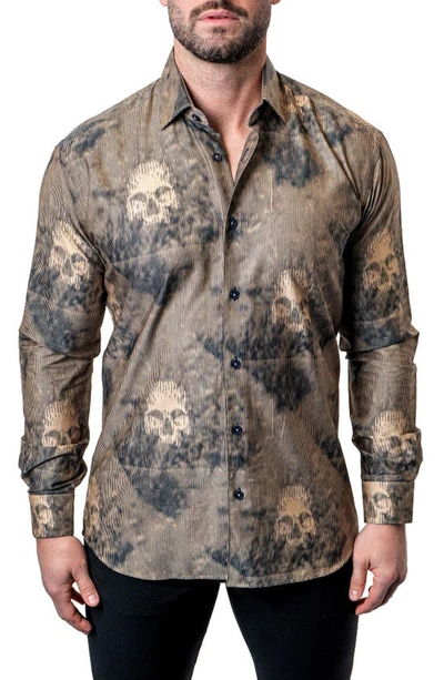 Maceoo Einstein Skull Sand Brown Contemporary Fit Button-up Shirt
